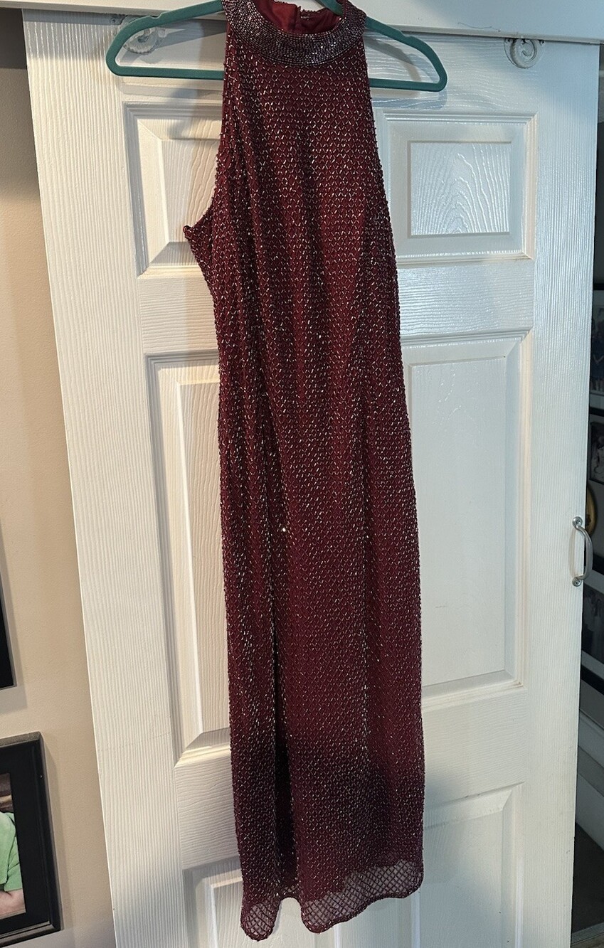 🔥 NWT Mac Duggal Beaded Burgundy Prom Midi Dress Sz 10 - Slay!